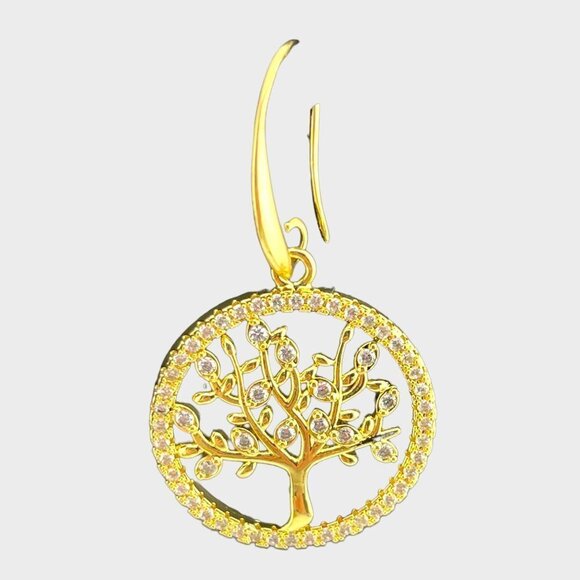 Gold Filled Tree of Life Earrings Pave CZs 18KT Gold Filled - Picture 4 of 8